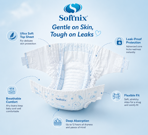 Sofnix Baby Diapers Small Size – 12 Hour Dryness, 75 Count Value Pack